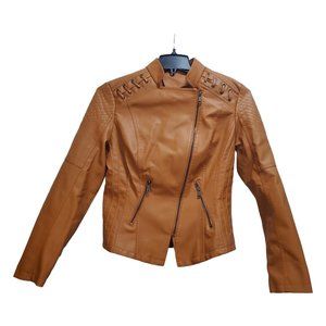 GYK Women's Carmel Size M Stitched-Shoulder Moto Jacket Long Sleeve Zip‎ Pockets